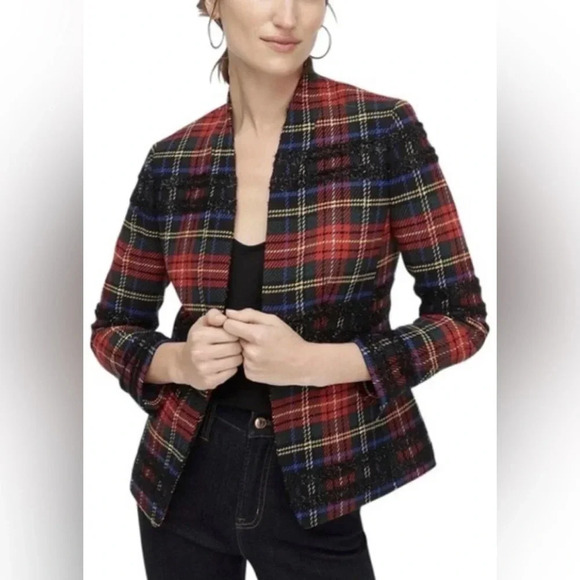 J. Crew Going-Out Lurex Metallic Steward Tartan Blazer Red Plaid Size 4 NWT - Picture 15 of 15